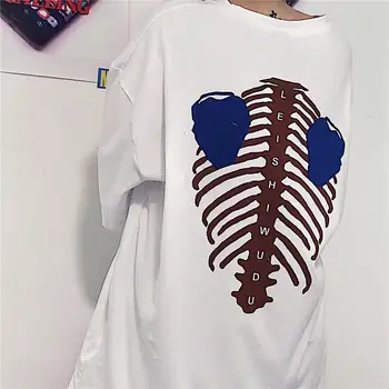 NiceMix summer tshirt Korean skeleton printing loose short-sleeved t-shirt women lovers shirt Couple T shirt O-neck koszulki dla chłopca