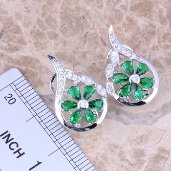 Niezwykły zielony Biały cyrkon CZ posrebrzane kolczyki wisiorek naszyjnik zestawy biżuterii S0789