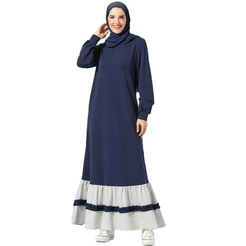 Nowy Abaya Dubaj ruffle długie sportowe t-shirt sukienka kobiety muzułmański kaftan arabski kaftan Jilbab strój codzienny patchwork z długim rękawem sukienka