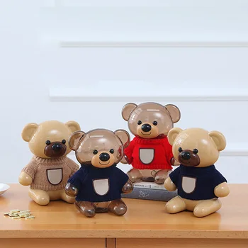 Plastikowy Kreskówka Niedźwiedź Skarbonka Moneta Skarbonka Przezroczysty Słodki Miś Szuflada Kasowa Dzieci Prezent Na Urodziny Zabawka