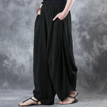 Plus rozmiar ZANZEA elastyczny pas temat spodnie Damskie bawełniane, lniane rocznika stałe luźne spodnie spodnie Pantalon Femme
