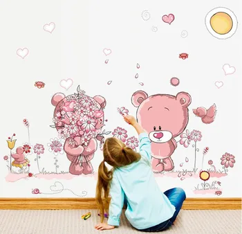 Różowy Kot Kreskówka Królik Kwiat Naklejki Ścienne Dla Małych Dziewczynek Pokoju Dziecięcego Wystrój Domu Miś Parasol Fajne Naklejki Na Ściany