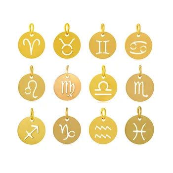 SAUVOO 12mm Gold Color stal nierdzewna dwanaście znaków Zodiaku zawieszenia 12 konstelacji małe zawieszenia do wyrobu biżuterii bransoletki