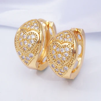 Serce romantyczny wniosek kolczyki sześciennych cyrkon złoto hoop kolczyki dla kobiet biżuteria