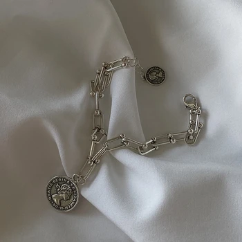 Silvology 925 srebro Królowa moneta bransoletki dla kobiet przemysłowy styl grube szerokie łańcuchy bransoletki partii festiwal biżuterii