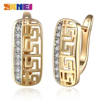 SKMEI 1 parę złotych małych kolczyków-pierścienie dla kobiet geometryczne puste modne kolczyki romantyczny cyrkon kobiece prezent kolczyki LKN022