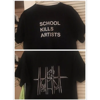 Szkoła zabija artystów podwójny zabawny list t-shirt szkole slogan grunge lat 90 młodzieży fajne topy estetyczna zabija cytat sztuki t-shirt, koszulki