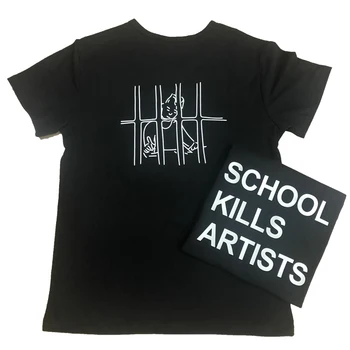 Szkoła zabija artystów podwójny zabawny list t-shirt szkole slogan grunge lat 90 młodzieży fajne topy estetyczna zabija cytat sztuki t-shirt, koszulki