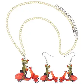 WEVENI koraliki biżuteria zestawy pomarańczowy motocykl żaba naszyjnik kolczyki spadek śmieszne zwierzęta wisiorek dla kobiet dziewczyn miłośników prezent