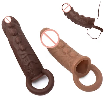 Wielokrotnego Użytku Prezerwatywy Męski Penis Rozszerzenie Extender Penisa Bondage Opóźnienie Wytrysku Gruby Penis Rękaw Pierścienie Fiutami Sex Zabawki Dla Mężczyzn