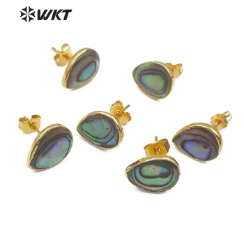 WT-E486 Tear Drop Shape Abalone Shell Earring Natural Sea Shell Jewelry Women Elegant Stud Earring Gold Frame Shell Earring