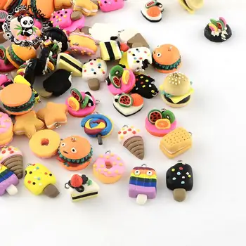 Zawieszenia z żywności polimeru gliny handmade, biżuteria, mieszany kolor, 17~29x13~20x7~21 mm, Otwór: 2mm