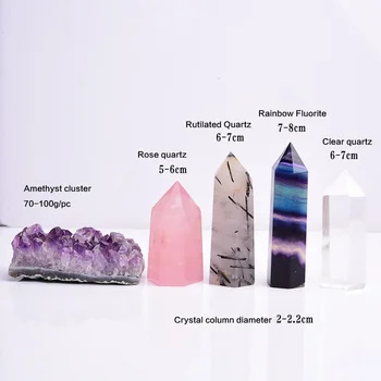 1 kpl. naturalny różowy kwarc Kryształ różdżka punkt Rainbow fluorytu uzdrowienie Ametyst klaster mineralny kamień kolekcja dekoracji do domu