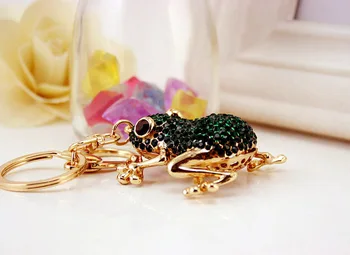 1 szt. moda Zielona żaba rhinestone wisiorek brelok fajne DIY breloki Kryształ zwierząt breloki akcesoria biżuteria prezent