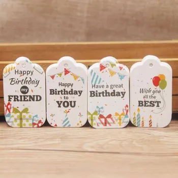 100 szt. kolorowe wszystkiego Najlepszego ci karty prezent z balonami/flagi/świece piekarnia karty prezent urodzinowy tort dekoracyjny etykieta bagażowa