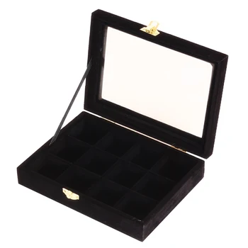 12 siatek pierścień spinki do mankietów etui pudełko wyświetlacz biżuteria aksamitny futerał z pokrywą szklaną biżuterię prezentacja organizator przechowywania biżuterii