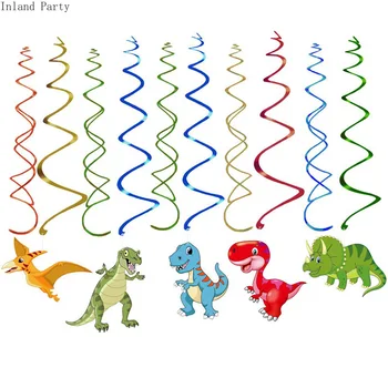 15 szt. dinozaur spiralne ozdoby plastikowe spiralne ozdoby wiek znak karton na Urodziny ozdoby dorosłych girlanda wisi