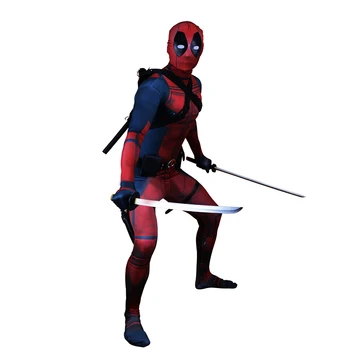 2018 Deadpool garnitur dorosły człowiek elastan lycra Zentai body Halloween cosplay kostium pas nakrycia głowy Maska miecz kabura