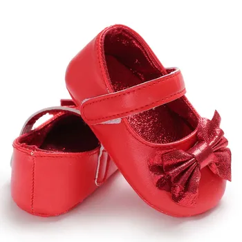 2018 wiosna jesień Baby Girl cute bow princess First Walkers solid butterfly knot hook loop shoes