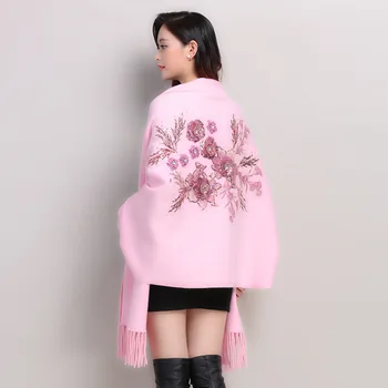 2019 Japonia Korea Na Zewnątrz Meble Ubrania Wyszywane Kwiat Koronki Szalik Zima Luksusowy Aksamit Poncho Kobiety Z Długimi Rękawami Płaszcz