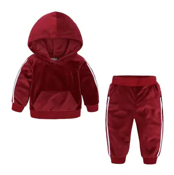 2020 jesienna moda ubrania dla dziewczynek aksamit z długim rękawem w jednolitym kolorze kurtka zapinana na zamek+spodnie 2 szt. bebes dres dla chłopców zestaw ubrań
