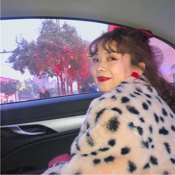 2020 jesienno zimowa damska kurtka modna koreańskiej Wolna wełna owcza kobiet faux leopard print pluszowe pluszowe krótka kurtka 209