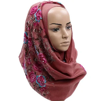 2020 kobiety zwykły haftować kwiat blask, bawełniana szal szalik z indian Lady druku grube chusty i okłady pashmina muzułmański снуд