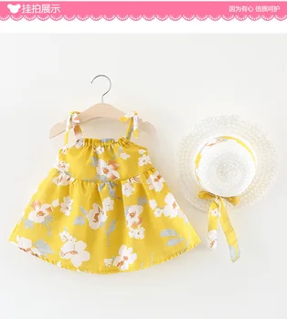 2020 moda Baby girl dress bawełna o-neck zwykły maluch Baby Kids Girl bez rękawów pasek Dot Print cebula sukienki księżniczki kapelusz