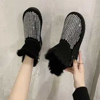 2020 moda Bling Crystal rakiety śnieżne zimowe Damskie dla kobiet płaskie obcasy cyrkonie diamenty krowi zamsz ciepłe pluszowe buty kobieta