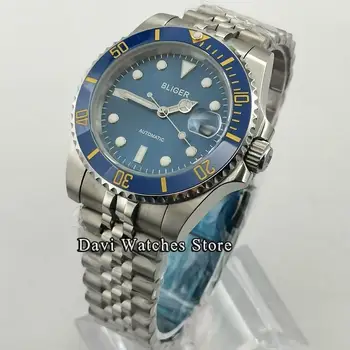 40 mm Bliger/Sterile męski zegarek niebieski wybierania ceramiczny pierścień szkło szafirowe 24 klejnoty Japonia NH35 mechanizm z własnym męskie zegarek