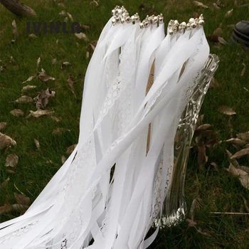 50 szt./lot białe koronkowe suknie, laski z dzwonkiem na wesele dekoracja