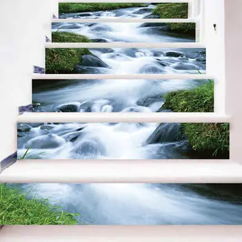 6 szt./kpl. 3D woda schody Schody pion podłoga naklejka samoprzylepna DIY schody wodoodporny PVC naklejka na ścianę wystrój domu