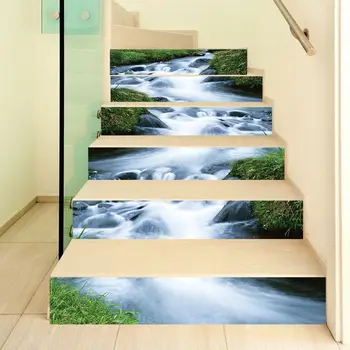 6 szt./kpl. 3D woda schody Schody pion podłoga naklejka samoprzylepna DIY schody wodoodporny PVC naklejka na ścianę wystrój domu