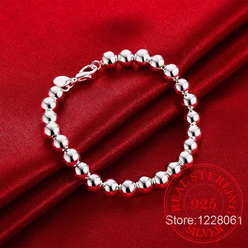 925 stałe prawdziwe srebro moda 8 mm koraliki bransoletki bransoletki 21 cm dla nastolatka Lady biżuteria