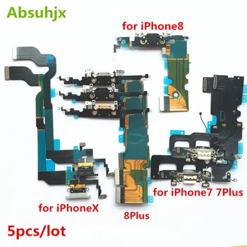 Absuhjx 5szt Charger USB Dock Flex Cable for iPhone 7 8 6 6S Plus X XR 5 5S 5C SE Charging Dock Conector Flex Cable
