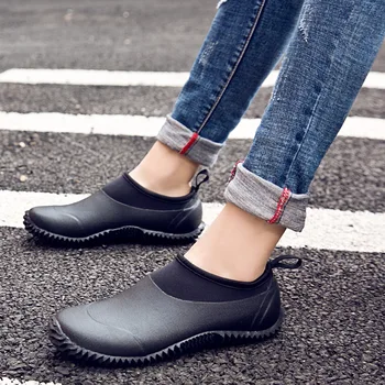 Aleafalling unisex deszczowe buty ciepłe brytyjska platforma poślizgu na PU wodoodporny anty-skip kostki czarne buty buty Damskie w221