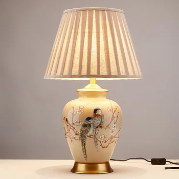 Amerykańska miedziana salon ceramiczna lampa stołowa klimat retro kwiat i ptak nowy chiński gabinet sypialnia szafka kontrolna