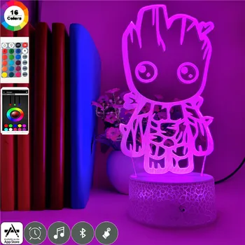 Anime 3d Light Marvel Avengers Cute Groot Acrylic 3D Illusion Nightlight USB kolorowa ozdobna lampa stołowa zabawki dla dzieci, prezenty