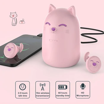 Animowany kotek TWS Bluetooth Bezprzewodowe binaural słuchawki sportowe, słuchawki stereo