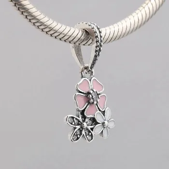 Autentyczne kolczyki S925 urok Wiosna poetyckie kwiaty Kryształ koralik fit Lady bransoletka DIY biżuteria