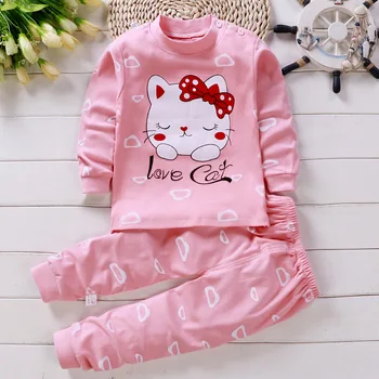 Baby Girl Clothing Set Cartoon Cat Clothing Męska Koszulka Z Długim Rękawem + Spodnie Kostiumy Dziecięcy Różowy Strój