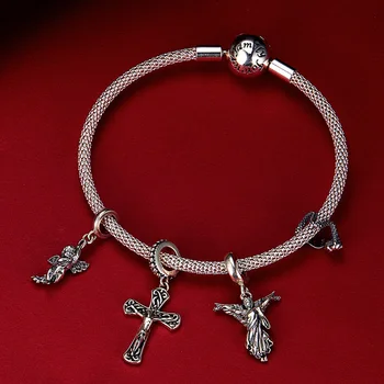 Bamoer 925 srebro retro wisiorek Urok dla kobiet tworzenia biżuterii wiara religijna zawieszenia do oryginalnej bransoletki SCC1404