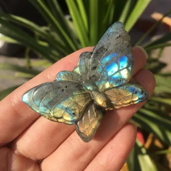Bardzo rzadkie bogate w naturalne kamienie rzeźbione labradoryt błękitny motyl