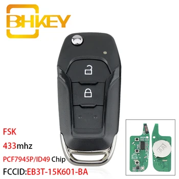 BHKEY for Ford Key FSK EB3T-15K601-BA Car Remote Key for F150 Ranger-2018 Flip Smart Car Key Fob PCF7945P/49 Chip 433 Mhz