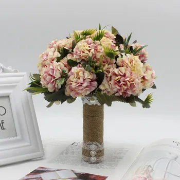 Bukiet ślubny sztuczna Camellia Rose z jedwabną satynową tasiemką różowy biały suknia ślubna kwiaty, dekoracje domu