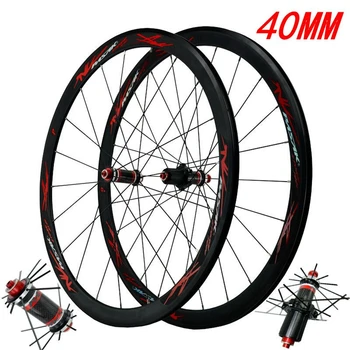 Carbon Fiber Hub Road Bicycle Wheel Set C/V Brake Straight Pull Road Wheel 40mm Matte Black Aluminum Ring 700C Road Bike Wheels