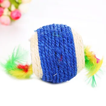 Cat Toy Ball Toy of Cat Rolling Sisal Scratching Natural Sisal Ball Two-hole Feather Sisal Ball Toy Tease Pettoy Pet Product