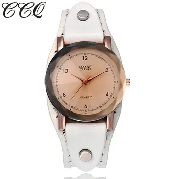 CCQ unisex marki vintage, skóra bydlęca, skóra prosta bransoletka zegarek kobiety mężczyźni casual skóra zegarek Kwarcowy zegarek prezent drop shipping