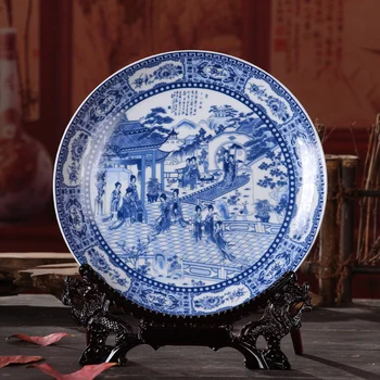 Chiński klasyczny antyczny porcelany niebieski i biały porcelanowy talerz owocowa talerz ozdoba wsparcie dekoracji wnętrz talerz