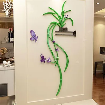 Chiński styl kwiat 3D naklejki ścienne akrylowe salon ganek dekoracje ścienne sztuki klej ścienne malowidła plakat w domu naklejki na ściany